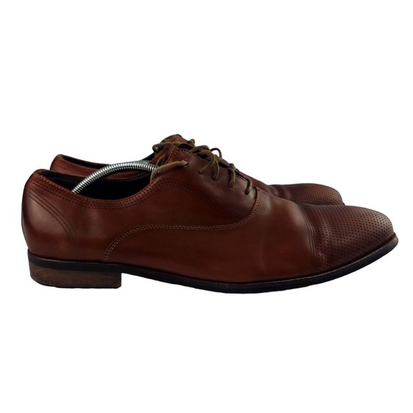 Kenneth‎ Cole Jean-ial Mens 13 Brown Lace Up Cap Toe Leather Derby Shoes - Picture 1 of 8
